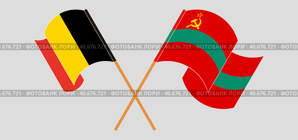 Скрещенные и развевающиеся флаги Бельгии и Приднестровья. Стоковая иллюстрация, иллюстратор Олег Безруков / Фотобанк Лори