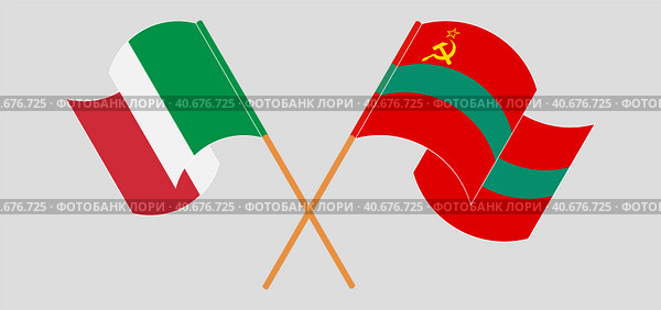 Скрещенные и развевающиеся флаги Италии и Приднестровья. Стоковая иллюстрация, иллюстратор Олег Безруков / Фотобанк Лори