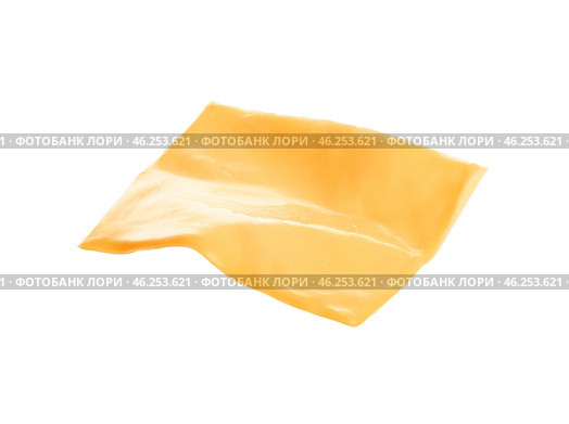 Slice of tasty processed cheese isolated on white background. Стоковое фото, фотограф Pixel_shot / Фотобанк Лори