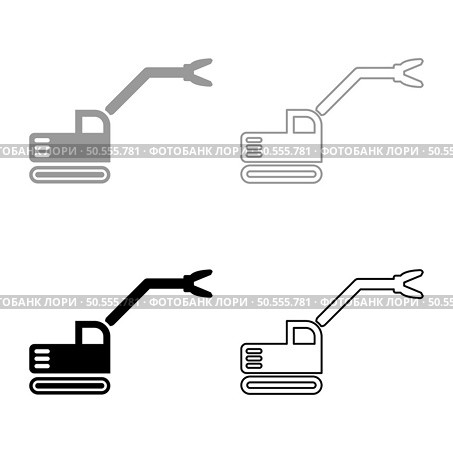 Sloopkraan building machine demolish wrecking cut knife crane truck set icon grey black color vector illustration image simple solid fill outline contour line thin flat style. Sloopkraan building machine demolish wrecking cut knife crane truck set icon grey black color vector illustration image solid fill outline contour line thin flat style. Стоковая иллюстрация, агентство Ingram Publishing / Фотобанк Лори