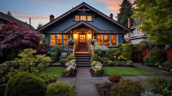 sloping house seattle ai generated. Стоковое AI-изображение, AI-художник Vectorwin / Фотобанк Лори