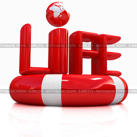 Слово "life" из красных глянцевых букв со спасательным кругом. Стоковая иллюстрация, иллюстратор Guru3d / Фотобанк Лори