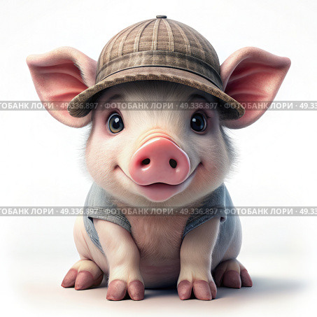 Small Pig With Hat on Head. Generative AI. Стоковое AI-изображение, AI-художник Roman Zavorotny / Фотобанк Лори