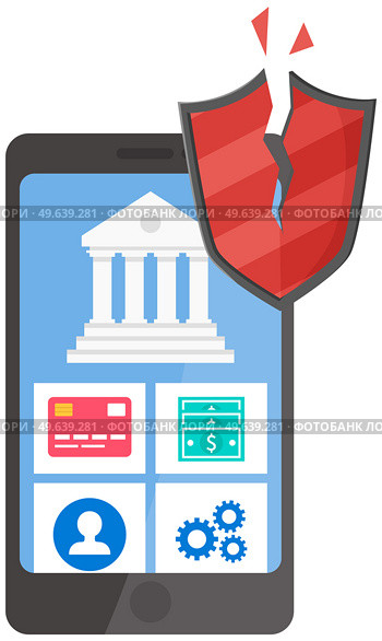 Smartphone security, protect your digital gadget concept. Mobile phone and shield. Antivirus software for data protection. Cybersecurity. Digital crime by an anonymous hacker. Blocking hacker attacks. Smartphone security, protect your digital gadget concept. Mobile phone and shield, antivirus. Стоковая иллюстрация, агентство Ingram Publishing / Фотобанк Лори