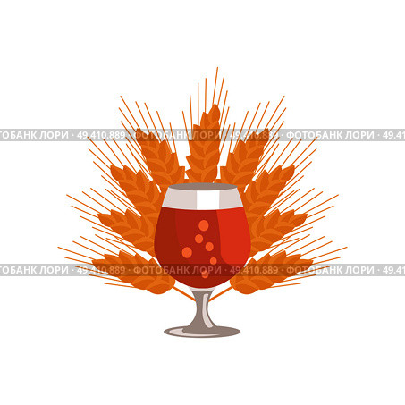 Snifter glass of beer in transparent glassware on background of ears of wheat vector. Dark alcohol beverage, symbol of Oktoberfest fest in cartoon style. Snifter Beer in Transparent Glassware Vector. Стоковая иллюстрация, агентство Ingram Publishing / Фотобанк Лори