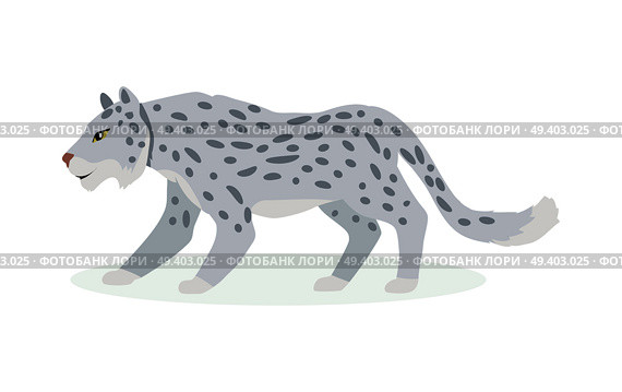 Snow leopard cartoon character. Cute snow leopard flat vector isolated on white background. Asia fauna. Snow leopard icon. Animal illustration for zoo ad, nature concept, children book illustrating. Стоковая иллюстрация, агентство Ingram Publishing / Фотобанк Лори