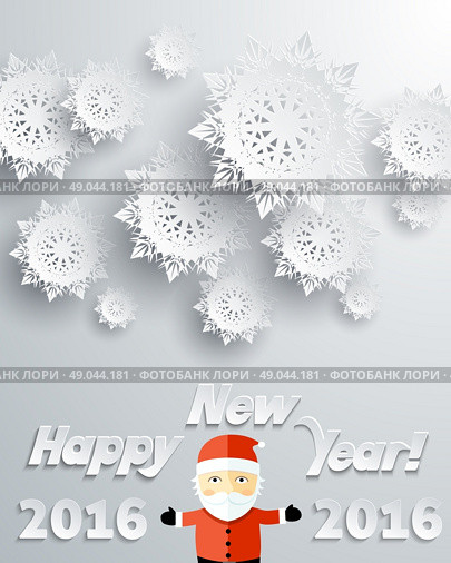 Snowflakes background for winter and New Year, christmas theme. Snow, christmas, snowflake background, snowflake winter. 3D paper snowflakes. Happy New Year 2016. Silver snowflake and Santa Claus. Стоковая иллюстрация, агентство Ingram Publishing / Фотобанк Лори