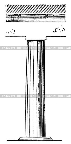 So-called proto-Doric column. Publication of the "Meyers encyclopedia", Vol. 7, Leipzig, Germany, 1910. Стоковое фото, фотограф Sergey Kohl / Фотобанк Лори