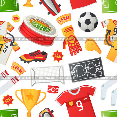 Soccer symbols set, sport football vector banner. Uniform and awards isolated on white, scoreboard and stadium, stopwatch whistle, gate ticket, ball penalty field, clothes and shoes, team championship. Soccer symbols set, sport football vector banner. Uniform and awards isolated, team championship. Стоковая иллюстрация, агентство Ingram Publishing / Фотобанк Лори