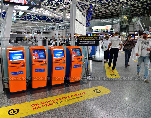 Sochi, Russia - June 6. 2018. Aeroflot self-registration terminal in international airport Adler. Редакционное фото, фотограф Володина Ольга / Фотобанк Лори
