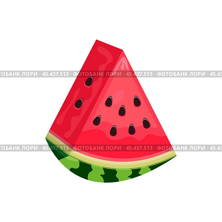 Сочный ломтик арбуза на белом фоне. Juicy watermelon slice isolated on a white background. Редакционная иллюстрация, иллюстратор Ирина Щербакова / Фотобанк Лори