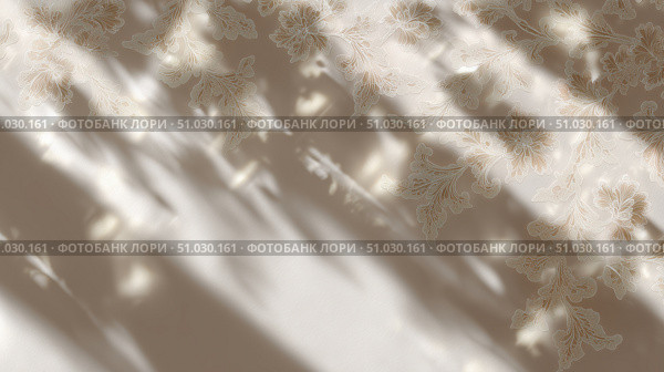 Soft shadows dance over delicate floral patterns in a quiet, sunlit room during the afternoon. Стоковое AI-изображение, AI-художник Сергей Толмачёв / Фотобанк Лори