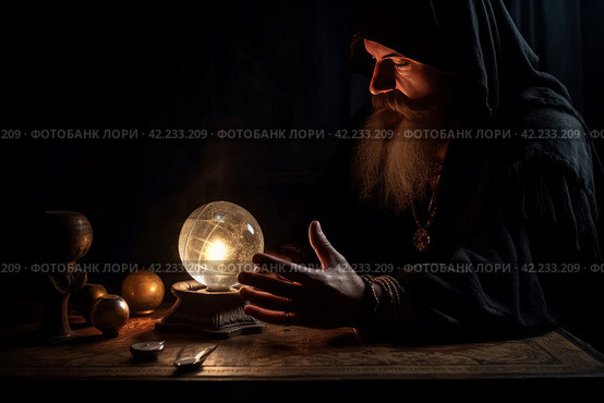 Soothsayer crystal ball globe. Generate Ai. Стоковое AI-изображение, AI-художник Иван Рябоконь / Фотобанк Лори
