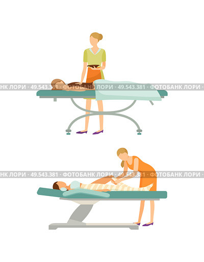 Spa salon body massage with chocolate, isolated icons set vector. Wrap of legs, women lying on special table and relaxing. Procedures done by experts. Spa Salon Massage with Chocolate Icons Set Vector. Стоковая иллюстрация, агентство Ingram Publishing / Фотобанк Лори