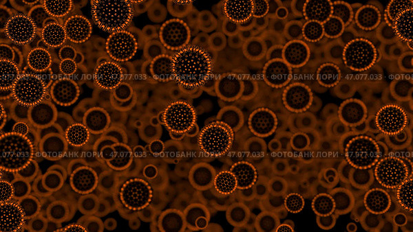 Spawn or bacterium float in liquid substance. Стоковая иллюстрация, иллюстратор David Kashakhi / Фотобанк Лори