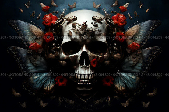 Spectral Skull butterfly. Generate Ai. Стоковое AI-изображение, AI-художник Иван Рябоконь / Фотобанк Лори