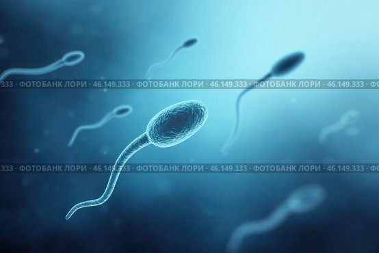 Sperm cells swimming toward fertilization. Стоковое AI-изображение, AI-художник Башкирова Анна / Фотобанк Лори