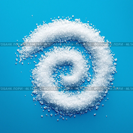 Spiral of coarse salt on blue background. AI generated illustration. Food design. Стоковое AI-изображение, AI-художник Катерина Ковалева / Фотобанк Лори