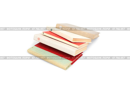 Stack of books in colour covers with white sheets isolated on a white background. Стоковое фото, фотограф Елена  Попкова / Фотобанк Лори