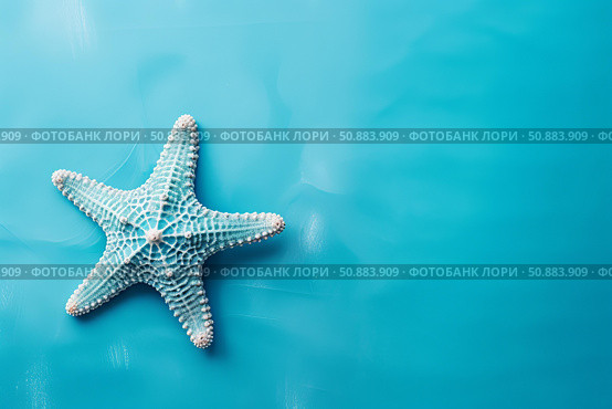Starfish resting on vibrant ocean blue background with copy space. Стоковое AI-изображение, AI-художник Иван Рябоконь / Фотобанк Лори