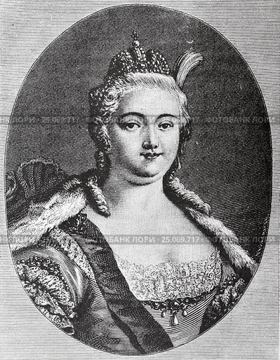 Старинная гравюра Вагнера.  Императрица и Самодержица Всероссийская Елизавета Петровна. Стоковая иллюстрация, иллюстратор Игорь Низов / Фотобанк Лори