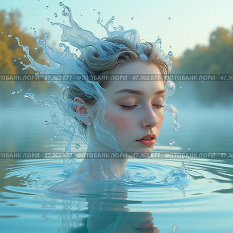 Стихия воды: фотореалистичный портрет девушки в воде, цифровая живопись, AI art. Стоковое AI-изображение, AI-художник Елена Скрипкина / Фотобанк Лори
