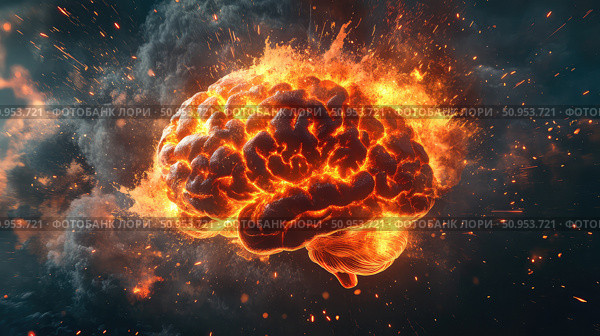 storming exploding brain ai generated. Стоковое AI-изображение, AI-художник Vectorwin / Фотобанк Лори