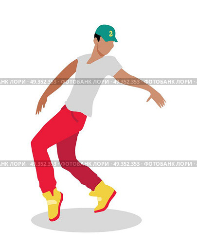 Street Dance Concept Flat Design. Hip Hop, Break.. Hip hop and break street dancer. Street dance concept flat design. Vernacular dances in urban context. Culture and entertainment. Dance style evolved outside studios in available open space. Vector. Стоковая иллюстрация, агентство Ingram Publishing / Фотобанк Лори