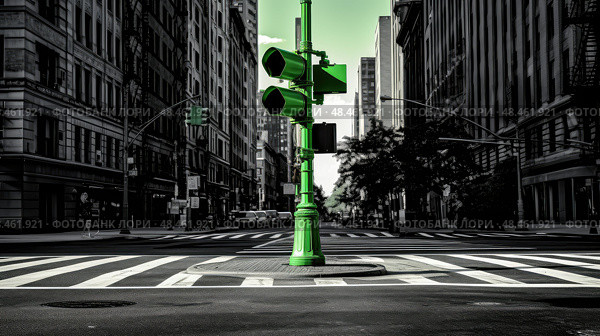 street traffic light green ai generated. Стоковое AI-изображение, AI-художник Vectorwin / Фотобанк Лори