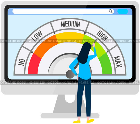 Stress level, mood scale. Woman solves problems and reduces psychological pressure. Person calms down after emotional work overload. Burnout, increased productivity. Self discipline and self control. Stress level, mood scale. Woman solves problems and reduces psychological pressure, self control. Стоковая иллюстрация, агентство Ingram Publishing / Фотобанк Лори