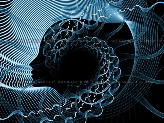 Strings of Soul Gears of Mind series. Abstract design made of human profiles and fractal lines on the subject of Mind, Soul, Reason and mental life. Стоковое фото, агентство Ingram Publishing / Фотобанк Лори