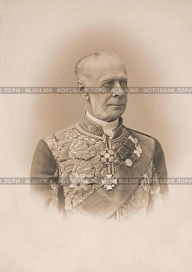 Строганов Павел Сергеевич (1823-1911) - граф, действительный тайный советник,  русский придворный деятель и дипломат, меценат, обер-шенк Двора его императорского величества, член Государственного Совета Российской империи. 1900 год. Стоковое фото, фотограф Сергей Елизарьев / Фотобанк Лори