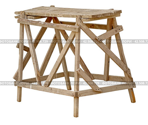 Строительный деревянный подмосток на белом фоне. Construction ladder on white background. Стоковое фото, фотограф Татьяна Д / Фотобанк Лори