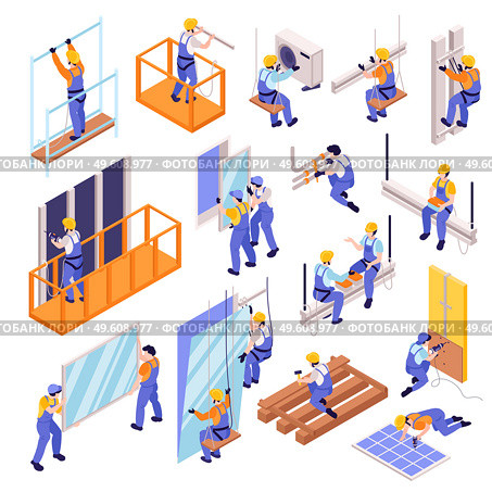 Structural ironworker icons set with work and equipment symbols isometric isolated vector illustration. Structural Ironworker Icons Ser. Стоковая иллюстрация, агентство Ingram Publishing / Фотобанк Лори