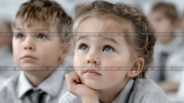 Students engage attentively during a lesson in a classroom setting. школьники внимательно следят за ходом урока в классе. Стоковое AI-изображение, AI-художник Katsiaryna Repich / Фотобанк Лори