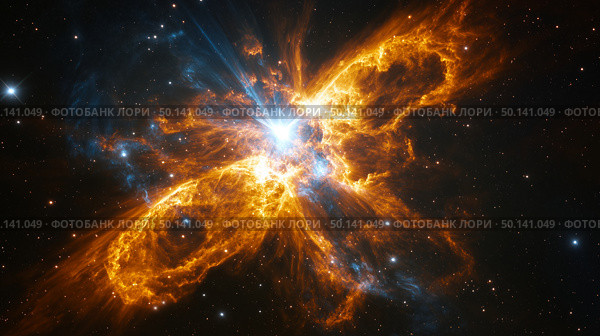 Stunning celestial display of a star's death in vibrant colors captured in deep space. Стоковое AI-изображение, AI-художник Михаил Коханчиков / Фотобанк Лори
