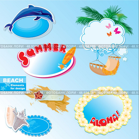 summer beach frames and elements set. Стоковая иллюстрация, агентство Ingram Publishing / Фотобанк Лори