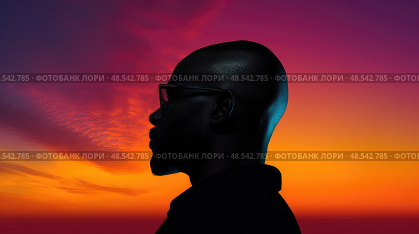 suncontrast black man hair silhouette ai generated. Стоковое AI-изображение, AI-художник Vectorwin / Фотобанк Лори