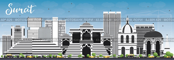 Surat Skyline with Gray Buildings and Blue Sky. Стоковая иллюстрация, иллюстратор Игорь Сорокин / Фотобанк Лори