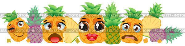 Sweet pineapple border. Cute cartoon emoji fruits. Стоковая иллюстрация, иллюстратор Наталья Андрейченко / Фотобанк Лори