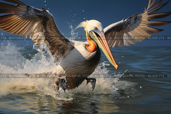 Swift Brown pelican diving. Generate Ai. Стоковое AI-изображение, AI-художник Иван Рябоконь / Фотобанк Лори