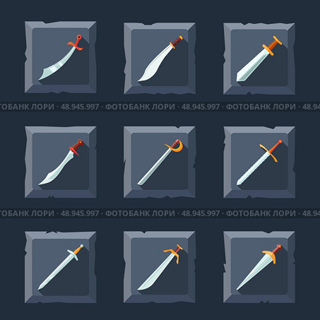 Swords knives daggers sharp blades weapon icon set isolated vector illustration. Стоковая иллюстрация, агентство Ingram Publishing / Фотобанк Лори
