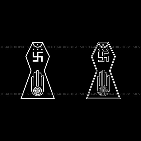 Symbol Jainism emblem Jain Prateek Chihna Hand Akhimsa Ahimsa arm religion Dharma Ahinsa Mahavir Jayanti set icon white color vector illustration image simple solid fill outline contour line thin flat style. Symbol Jainism emblem Jain Prateek Chihna Hand Akhimsa Ahimsa arm religion Dharma Ahinsa Mahavir Jayanti set icon white color vector illustration image solid fill outline contour line thin flat style. Стоковая иллюстрация, агентство Ingram Publishing / Фотобанк Лори