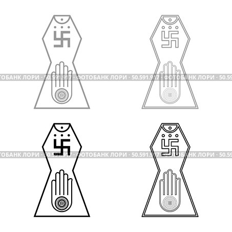 Symbol Jainism emblem Jain Prateek Chihna Hand Akhimsa Ahimsa arm religion Dharma Ahinsa Mahavir Jayanti set icon grey black color vector illustration image simple solid fill outline contour line thin flat style. Symbol Jainism emblem Jain Prateek Chihna Hand Akhimsa Ahimsa arm religion Dharma Ahinsa Mahavir Jayanti set icon grey black color vector illustration image solid fill outline contour line thin flat style. Стоковая иллюстрация, агентство Ingram Publishing / Фотобанк Лори