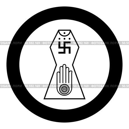 Symbol Jainism emblem Jain Prateek Chihna Hand Akhimsa Ahimsa arm religion Dharma Ahinsa Mahavir Jayanti icon in circle round black color vector illustration image solid outline style simple. Symbol Jainism emblem Jain Prateek Chihna Hand Akhimsa Ahimsa arm religion Dharma Ahinsa Mahavir Jayanti icon in circle round black color vector illustration image solid outline style. Стоковая иллюстрация, агентство Ingram Publishing / Фотобанк Лори
