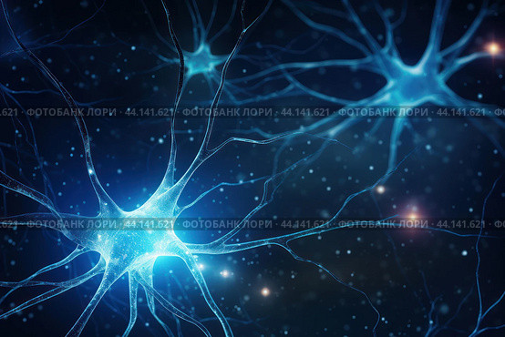 Synaptic connections in neural network. Стоковое AI-изображение, AI-художник Иван Рябоконь / Фотобанк Лори