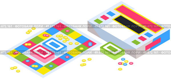 Table game with cards, playing chips. Monopoly strategical game concept. Playing interesting table family game. Logic game, training brain, leisure, hobby, recreation, fun time for fun company. Table game with cards, playing chips. Monopoly game concept. Playing logic strategic table game. Стоковая иллюстрация, агентство Ingram Publishing / Фотобанк Лори