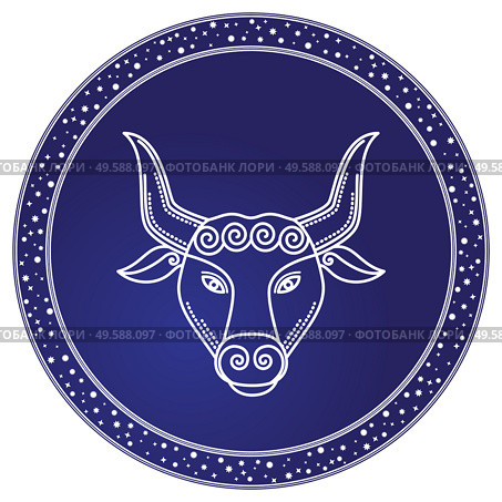 Taurus zodiac sign of bull with horns. Horoscope and astrology symbol of people born in april and may. taurens sign in circle, isolated icon in flat. Astrological element in circular shape vector. Taurus Astrological Sign for Horoscope Zodiac. Стоковая иллюстрация, агентство Ingram Publishing / Фотобанк Лори