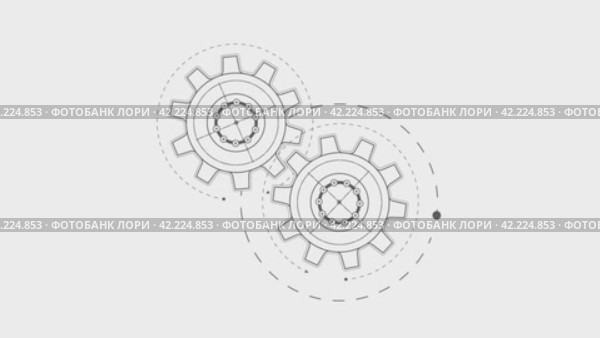 Technical drawing of gears .Rotating mechanism of round parts .Technology white background . Стоковое видео, видеограф Александр Трофимович / Фотобанк Лори