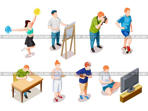 Teenager Hobbies Characters Collection. Teenager hobby free time lifestyle kids set of isolated children faceless characters during different leisure activities vector illustration . Стоковая иллюстрация, агентство Ingram Publishing / Фотобанк Лори